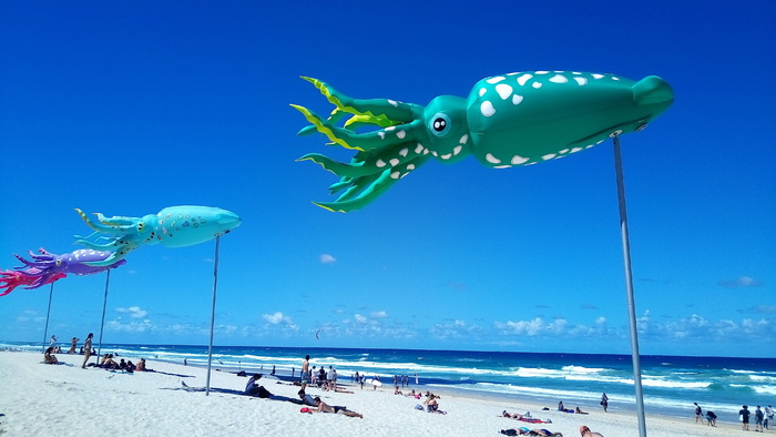 放松，海滩，国旗，鱿鱼，阳光，大海，水，假日