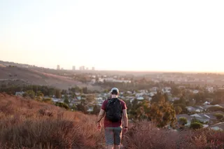 人，行走，绿色，草地，朝向，房子，人，草