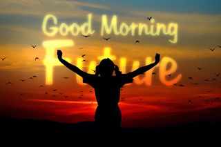 孩子们，剪影，欢呼，向前，积极，观点，欢乐，光明