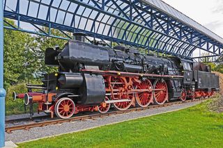 红色、黑色、火车、蒸汽机车、纪念碑、奥芬堡、奥伯海因斯特里克、巴登4h