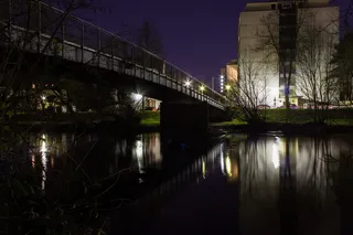 德国，哈瑙，房子，桥梁，走道，反射，河流，平滑