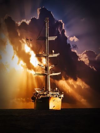 船，帆船，海，湖，水，海，湖，天，云