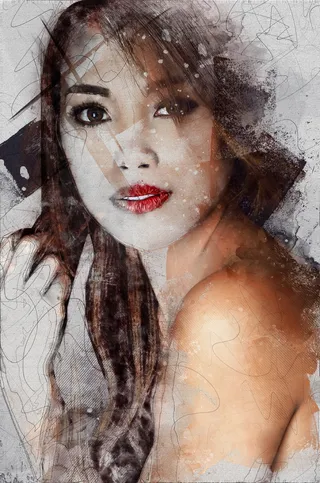 艺术，抽象，女人，水彩画，肖像，年轻人，一个人，年轻女人