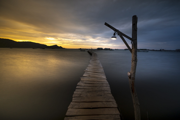 棕色、木制、bridge、golden、hour、background、phuquoc、island