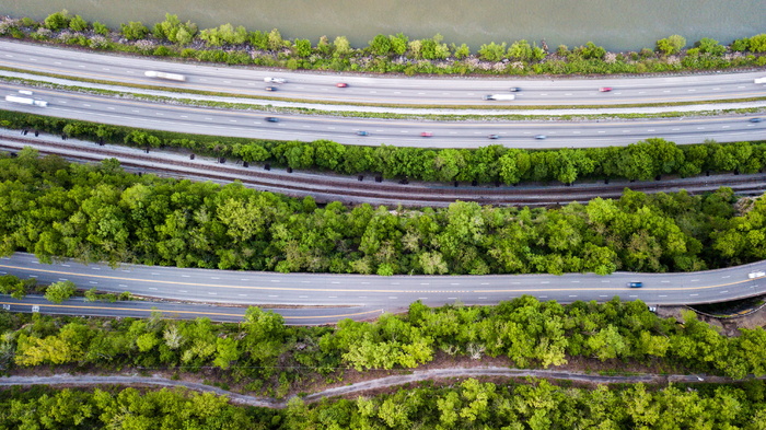 森林之间的高速公路, 树, 路, 公路, 美国, 了望山, 性质, 空中