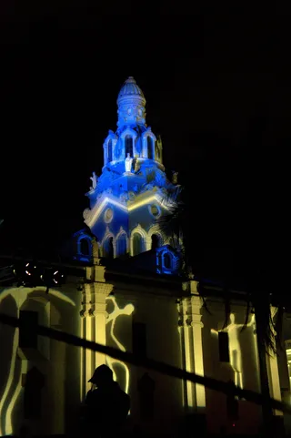厄瓜多尔、基多、独立广场、chruch、投影、灯光、夜晚、建筑