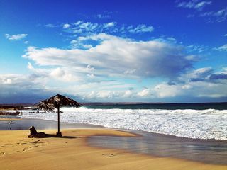 埃及，海岸路，云，海滩，孤独，雨伞，海浪，天空