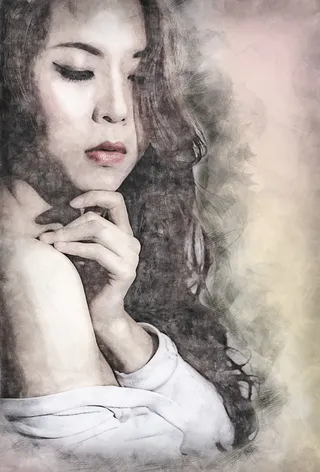 女士，白色，上衣，艺术品，女士，美丽，页面，长发