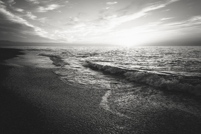 海滩，黑白，海洋，盐水，海，海水，日出，日落