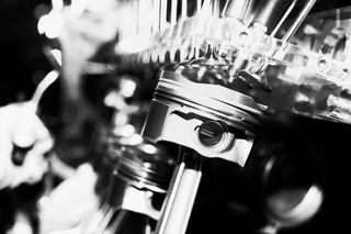 灰度照片，发动机活塞，电机，活塞，机器，关闭，金属，驱动