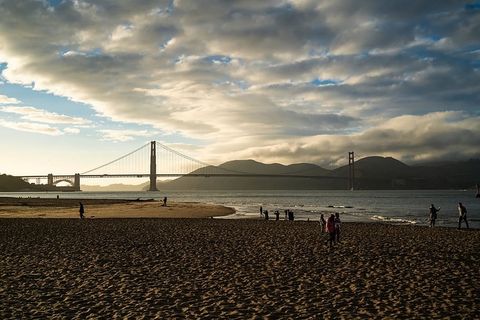 SF，金门大桥，旧金山，黄金时段，海湾地区，马拉湾，沙地，Beach