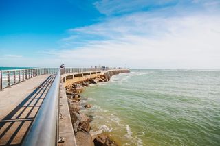 美国, 塞巴斯蒂安湾州立公园, 天空, 夏季, 船, 钓鱼, 码头, 水景