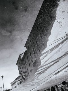 建筑物反射的灰度照片