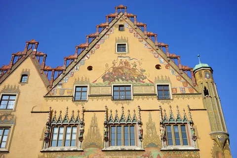 市政厅，Ulm，住宅，建筑，立面，住宅，建筑，黄色，绘画