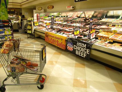 灰色，购物车，前部，陈列柜，市场，杂货店，食品，商店