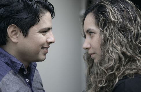 爱，看，愿望，头像，年轻人，年轻人，两个人，肖像