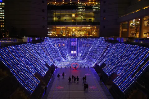 日本, 横滨, 船坞花园, 横滨地标塔, 照亮, 一群人, 建筑, 建筑结构