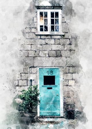 蓝色钢门、建筑、建筑、混凝土、门、立面、路面、墙