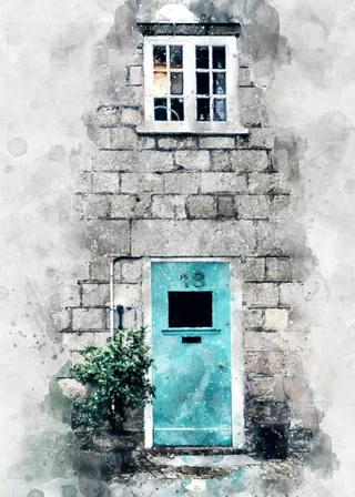 蓝色钢门、建筑、建筑、混凝土、门、立面、路面、墙