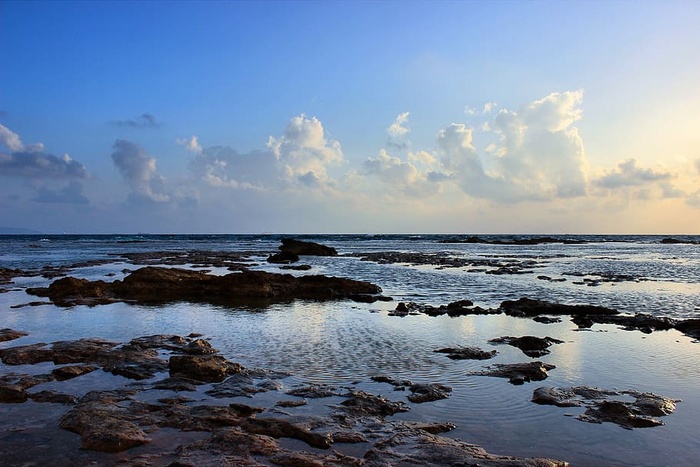海滩，黎明，黄昏，风景，海洋，涟漪，岩石，海洋