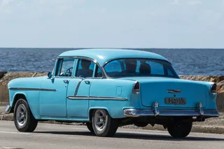 古巴、哈瓦那、马利孔、阿尔门德隆、雪佛兰、蓝色、汽车、出租车