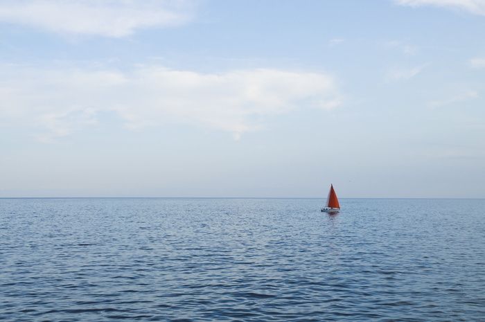 船，地平线，海洋，帆船，盐水，海，海水，水
