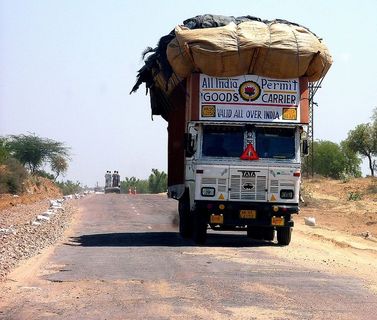 白色送货卡车，印度，超载，卡车，汽车，副，运输，运输