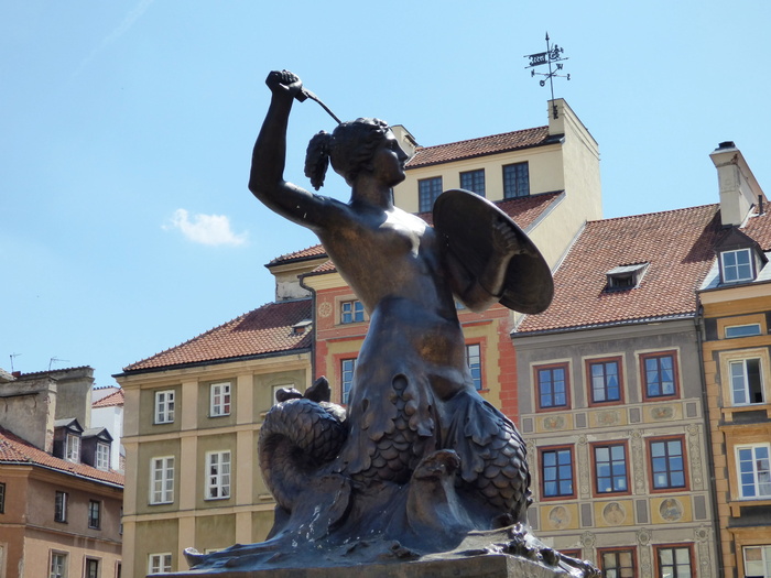 喷泉，盾牌，剑，海妖，美人鱼，华沙，雕像，雕像