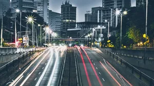 城市、汽车、道路、交通、建筑、模糊、桥梁、建筑