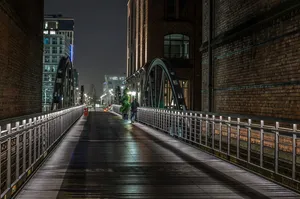 桥梁，建筑，夜间，汉堡，夜间，斯佩克施塔特，海港城，桥梁