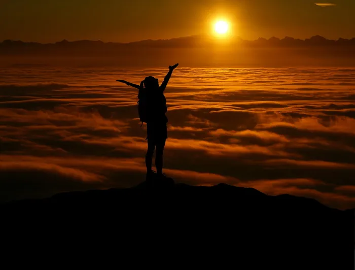 人、站、海、云、升起、挑战、风景、山