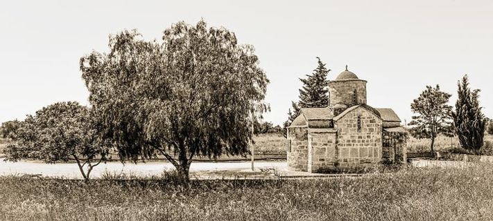 教堂、树木、景观、风景、乡村、弗雷纳罗斯、塞浦路斯、草地