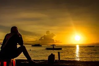 剪影，人物，正面，身体，水，早上好印尼，风景，日出