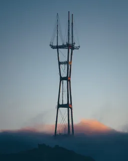 旧金山, 双峰, 美国, 日落, 塔, 傍晚的灯光, 雾, 苏特罗塔