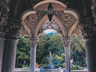 葡萄牙、辛特拉、科隆、花园、城堡、灰泥、喷泉、池塘