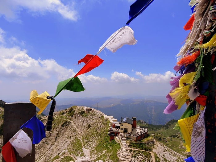 顶部，旗帜，颜色，五颜六色，顶峰，卡列加，山脉，徒步旅行