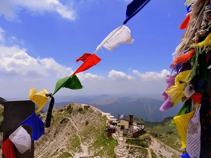 顶部，旗帜，颜色，五颜六色，顶峰，卡列加，山脉，徒步旅行