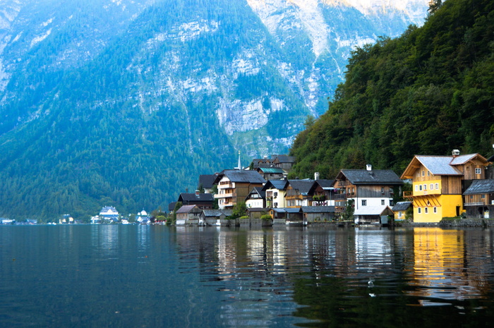 房屋，身体，水，山，哈尔斯塔特，随机点击，自然，山
