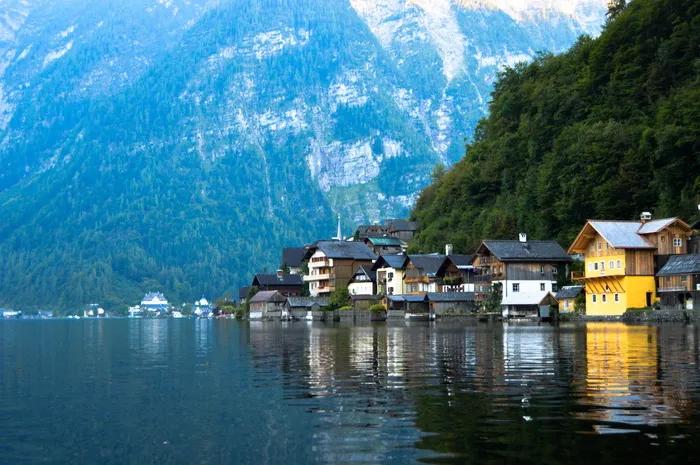 房屋，身体，水，山，哈尔斯塔特，随机点击，自然，山