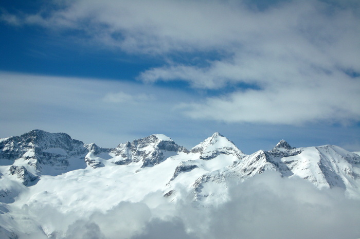 山，阿里日，法国，雪，顶峰，云天，天空，风景-自然