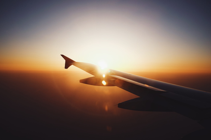 飞机，航空公司，旅行，旅行，云，蓝色，天空，日落