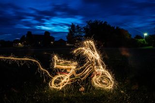 美国, 保龄球绿, 光绘, 烟火, 长时间曝光, 自行车, 夜, 照明