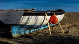 船，海滩，冬天，休息，撤退，海洋，航海船，沙滩
