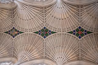 扇形拱顶、巴斯修道院、石头、天花板、屋顶、室内、建筑、建筑