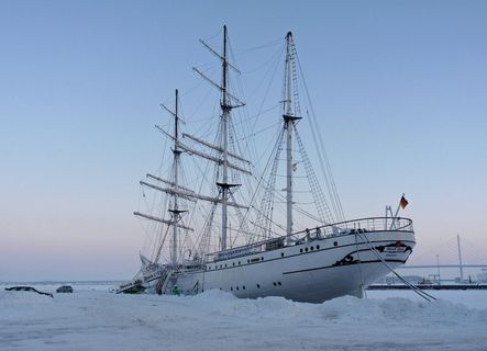 gorch fock，帆船训练船，冬季，航海船，海上，帆船，帆船