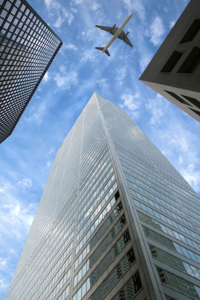 市中心、街道、建筑物、摩天大楼、航班、飞行、地区、商业