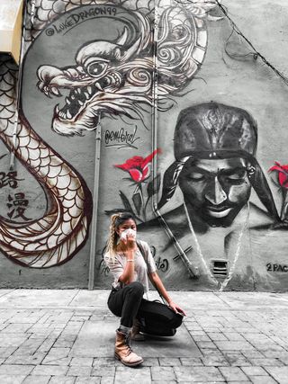 壁画, 蹲, 跪, 女孩, 涂料, 旧金山, 湾区, 湾