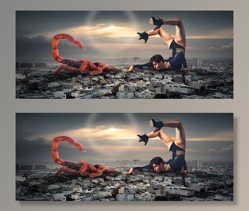 蝎子，女人，顶部，建筑插图，幻想，天蝎座，城市，风景