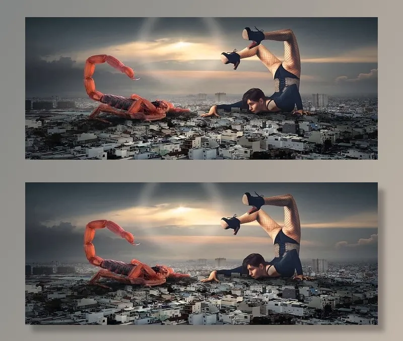 蝎子，女人，顶部，建筑插图，幻想，天蝎座，城市，风景