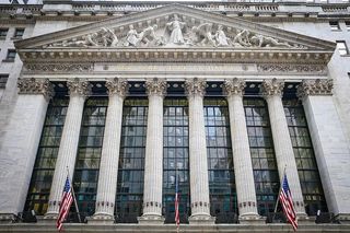 纽约、华尔街、美国、金融、旗帜、纽约、专栏、窗口